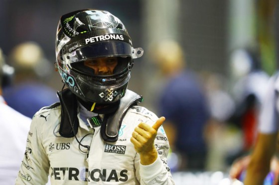Rosberg after taking Singapore pole on Sunday. An FIA image