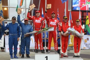 Gaurav Gill and co driver MacNeall of MRF (centre) came first followed by another Indian driver Sanjay Takale (in blue) to create a record of Indian 1-2 in APRC. MRF Tyres Rally team photo