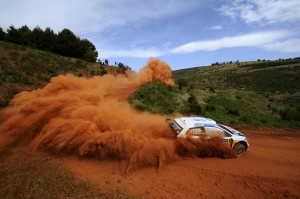 Sebastian Ogier leads his teammate Jari-Matti Lattvala at the halfway mark of WRC: File photo by Volkswagen team