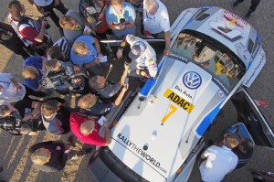 Latvala talking to reporters after Day 2. A Volkswagen photo