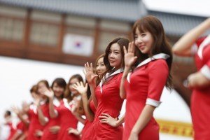 Grid girls at the Korean GP. A file photo by Lotus F1 team