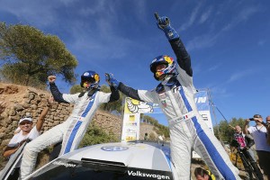 Sebastian Ogier and co-driver Julien Ingrassia who won the Rally Spain clinched the Constructors' title for Volkswagen. A VW Motorsport photo