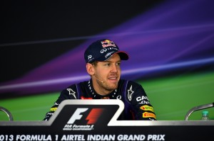 Vettel at the post-race FIA Press Conference. A photo by BIC