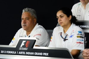Vijay Mallya (left) and Monica Kalternborn at a press meet in India. Now that he managed to keep the lady at bay, Mallya wants to attack McLaren for a 5th place. A BIC photo