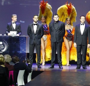 Gaurav Gill (2nd from left) receiving the APRC trophy at the FIA prize-giving ceremony in Paris on Friday. An FIA photo