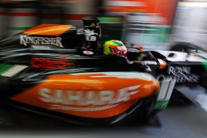 Sergio Perez tops time sheets again on Day 2 during the Bahrain testing on Friday. A Sahara Force India  photo