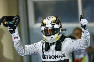 Hamilton after winning the Bahrain GP. F1 6Apr2014 GP03BAH. Mercedes pic