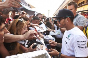 Hamilton obliges fans on Friday. An FIA image
