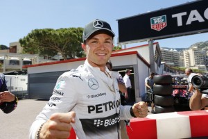 Nico Rosberg poses after taking the Monaco pole. A Mercedes AMG Petronas image