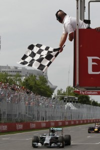 Nico Rosberg takes the chequered flag in second following Daniel Ricciardo's maiden win at the Canadian GP on Sunday. A Mercedes AMG Petronas F1 team image