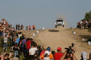 Sebastian Ogier in action at the Rally Italia, which he won on Sunday. A Volkswagen Motorsport image