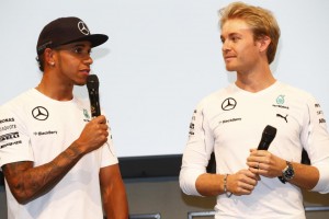 Hamilton left, Nico Rosberg at Hockenheim on Friday. An Mercedes AMG Petronas image