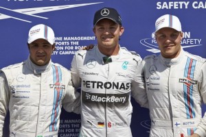 Nico Rosberg, centre, takes pole position for the German GP on Sunday. A Mercedes AMG Petronas image