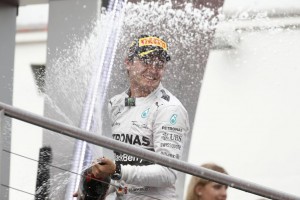 Nico Rosberg celebrates on the podium after winning the German GP on Sunday. A Mercedes AMG Petronas image