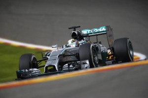 Hamilton tops FP2 at the Belgian GP on Friday. A Mercedes AMG Petronas team image