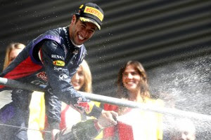 Daniel Ricciardo of Red Bull Racing team celebrates after winning the Belgian GP on Sunday. A Pirelli Motorsport image