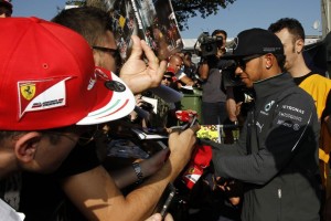 Even Ferrari fans lineup for Hamilton's Autograph at Monza on Friday. An Mercedes AMG Petronas image