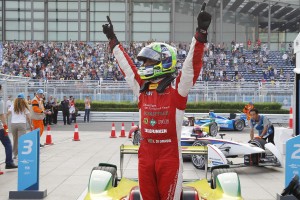 Lucas Di Grassi, first winner of the e-prix at Beijing on 13th Sept 2014. An FIA image
