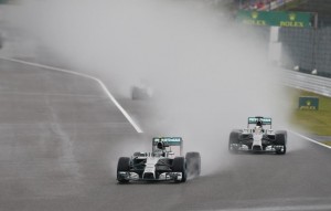 Hamilton leads Rosberg before winning the shortened Japanese GP on Sunday. A Mercedes AMG Petronas image