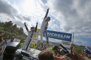 Ogier, Ingrassia World Champs agains after winning WRC Spanish rally on 26 Oct 2014. A Volkswagen Motorsports image