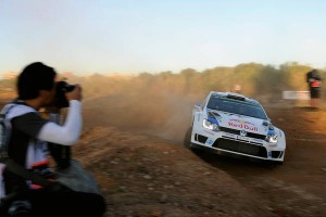 Sebastian Ogier of Volkswagen leads in the Spanish Rally, a leg of the WRC. A Volkswagen image