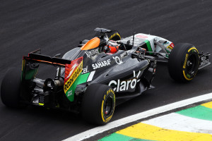 Nico Hulkenberg races to 8th place in Sao Paulo on Sunday. A Sahara Force India image