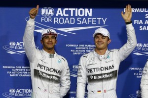 Nico Rosberg, right, takes pole ahead of Hamilton on Saturday. A Mercedes AMG Petronas image