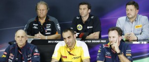 Top row left: Bob Fernley of Force India at  the FIA Friday Press Conference at Sepang. An FIA image