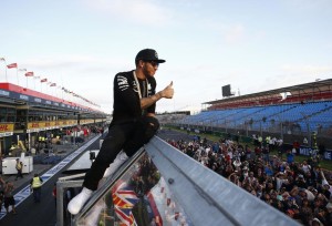 Hamilton on top to greet fans after winning season opener in Melbourne on Sunday. A Mercedes AMG Petronas image 