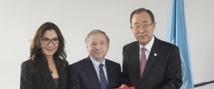 Jean Todt, FIA president, poses with UN secretary general Ban-ki Moon in Paris on Wednesday. An FIA pic