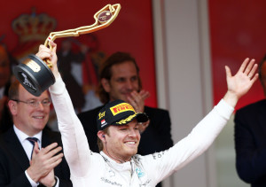 Nico Rosberg celebrates after winning the Monaco GP on Sunday. A Mercedes AMG Petronas team image