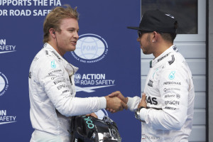 Hamilton congratulates winner Rosberg after taking second in the Austrian GP on Sunday. A Mercedes AMG Petronas team image