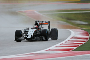 Nico Hulkenberg takes P7 behind Perez (P6) at the US GP on rain delayed Qualies on Sunday. A Sahara Force india image