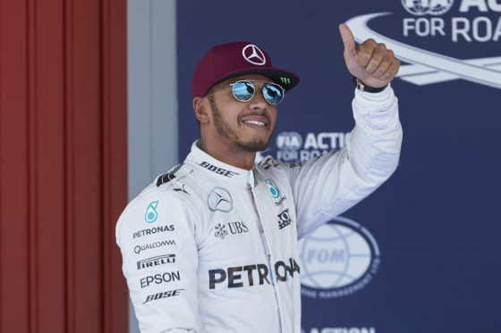Hamilton after taking Spanish pole ahead of Rosberg on Saturday. An AMG Mercedes image