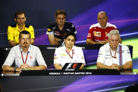 Kalternborn of Sauber (front row, centre) at the FIA press conference. FIA image