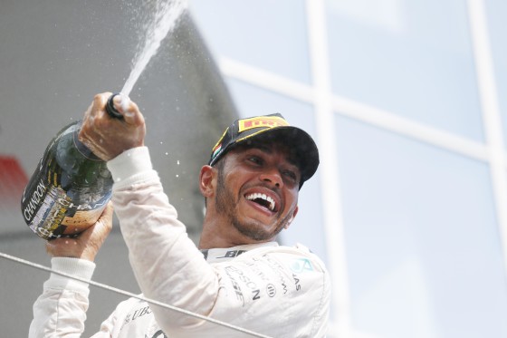 Hamilton celebrates after winning the Hungarian GP on Sunday. An FIA image