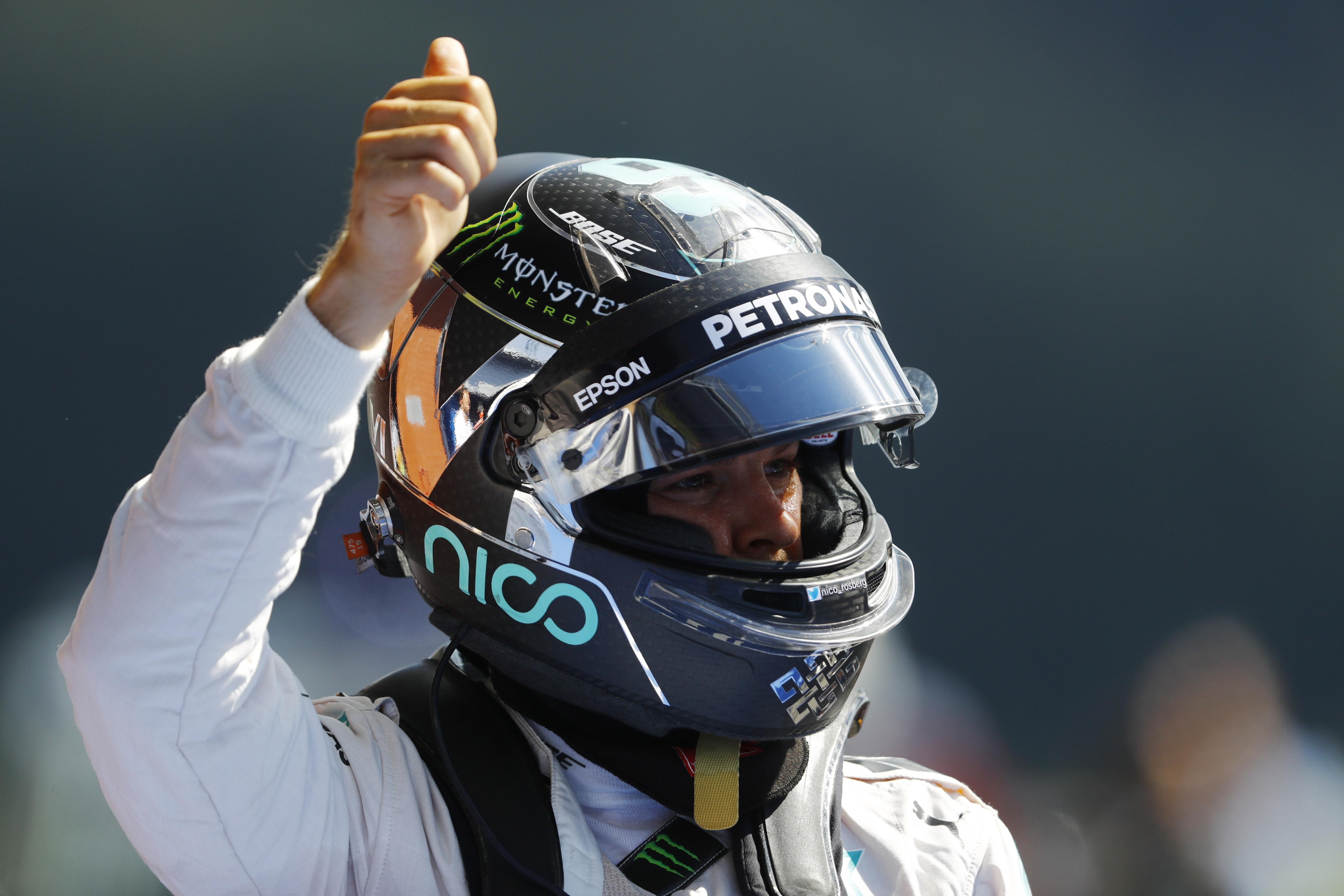 Photo of Rosberg on pole; Hamilton to start from the back