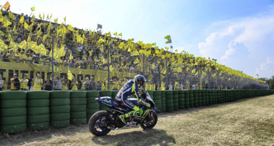A sea of yellows applaud Rossi who took a hard-fought second place at Misano on Sunday. A Movistar Yamaha image
