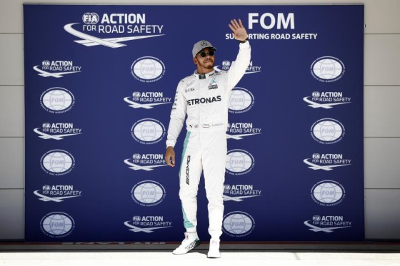 Hamilton after taking Austin pole on Saturday. An FIA image 