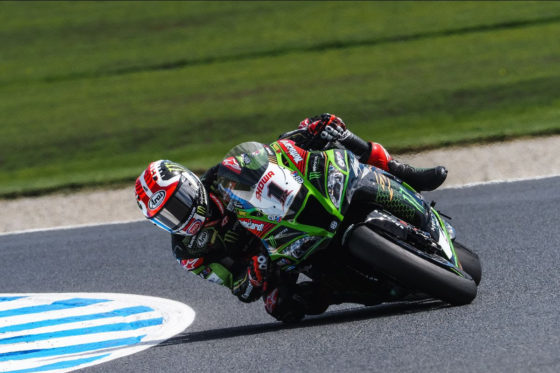 Action photo of Jonathan Rea who topped the timesheets on Tuesday in WorldSBK test at Phillip Island. A WorldSBK image