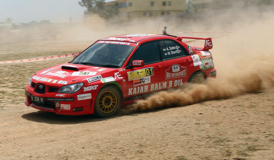 Zuhin displays his skills in a Subaru Impreza at the K1000 in Bangalore on Sunday. Photo by Anand Philar