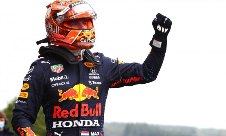 Photo of Max Verstappen on pole; Hami p3 at Spa